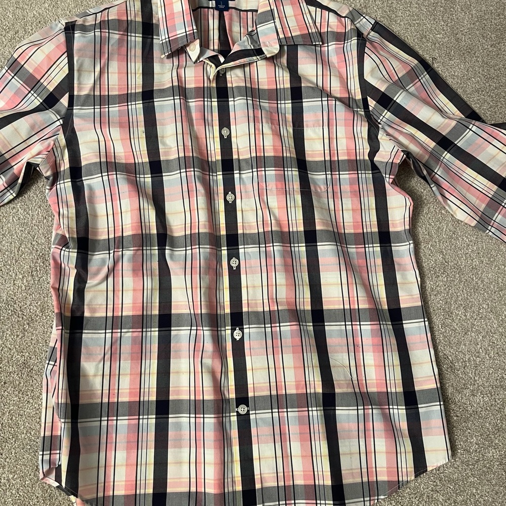 Old Navy Men's Casual Plaid Shirt - Pink and Black